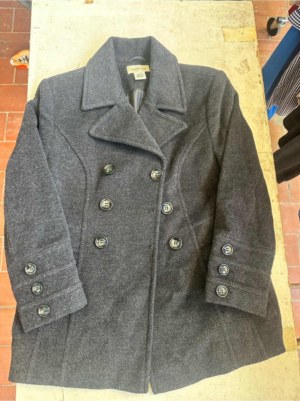St. John's Bay Women's Double-Breasted Peacoat in Charcoal Gray